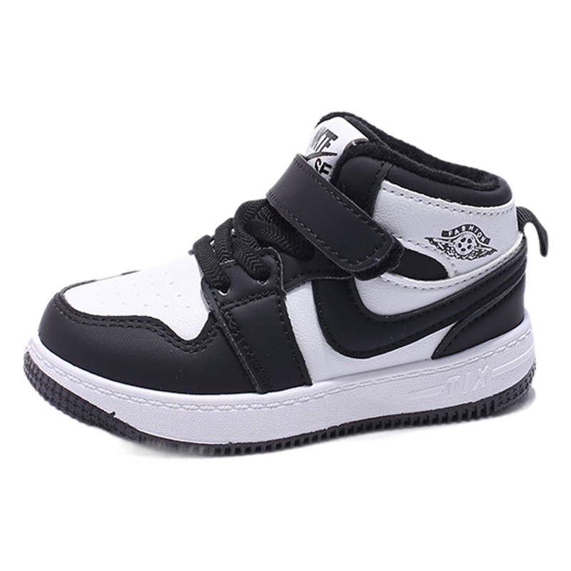 Winter Velvet Second Cotton Black and White Panda Kidsren's Shoes Kidsren's Sports Shoes Sneakers Boys and Girls High-Top Shadow Gray Basketball Shoes