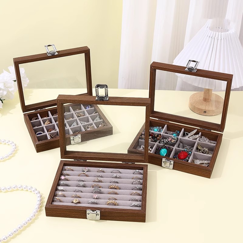 Walnut Grain small size Jewelry Box with Lid Jewelry Storage Jewelry Earrings Earrings Ring Jewelry Storage Display Box