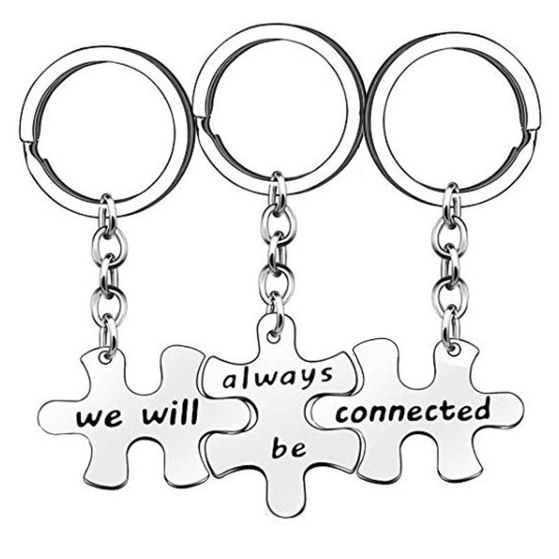 Picture of Stainless Steel Couple Keychain We Will always be connected Puzzle Necklace Stitching Pendant