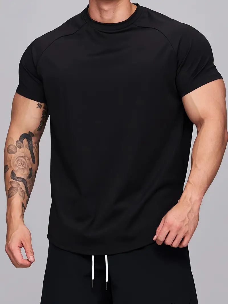Amazon Cross-border New Men's European Code Solid Color Fitness Short-sleeved T-shirt Summer Men's Running Quick-drying Clothes
