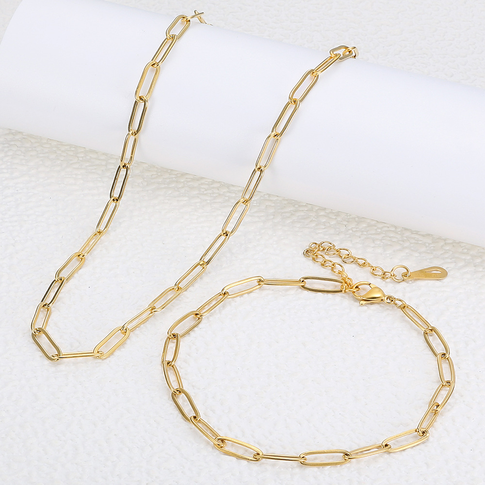 Cross-border Foreign Trade Women's Jewelry Fashion suit Trend Basic Joker Chain Bracelet Necklace Titanium Steel Simple