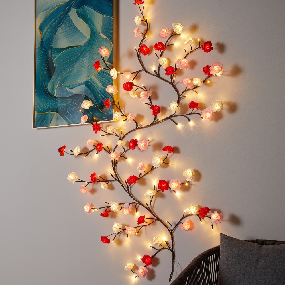 LED Branch Light Rattan Light Flexible Atmosphere Light Rose Valentine's Day Wedding Wall Decoration Model Light