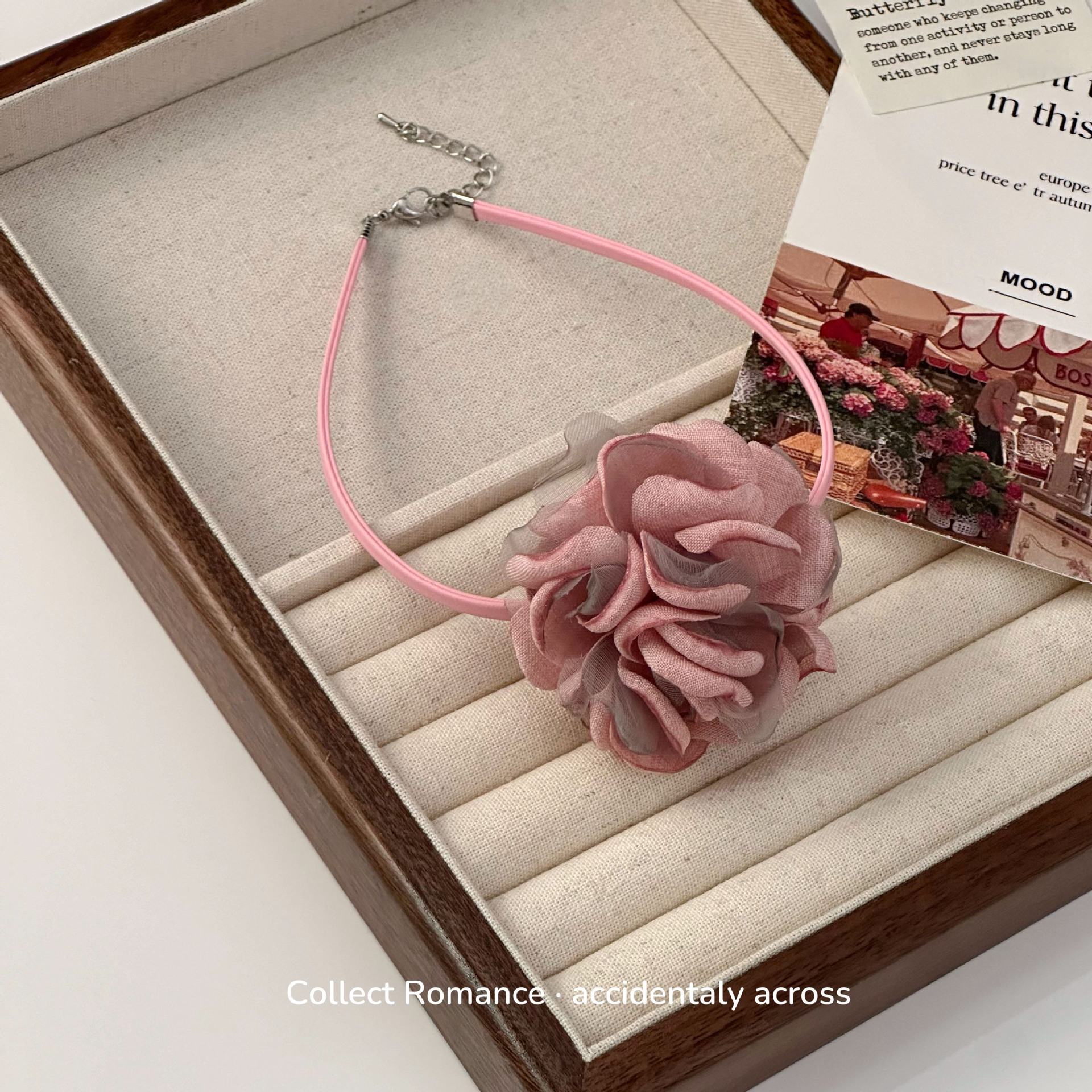 Pink Rose Flower Neckband Choker Elegant Choker Necklace Women's High-End Neck Accessories Flower Clavicle Chain