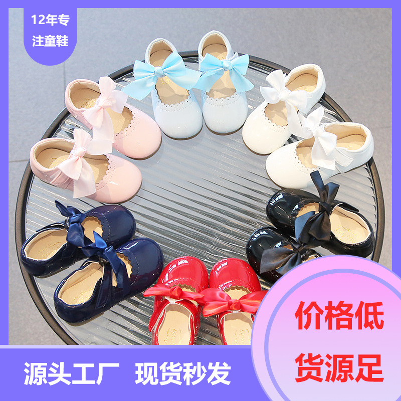 Baby girl cute bow single shoes red small leather shoes girls' version princess shoes leather shoes children's performance dance shoes