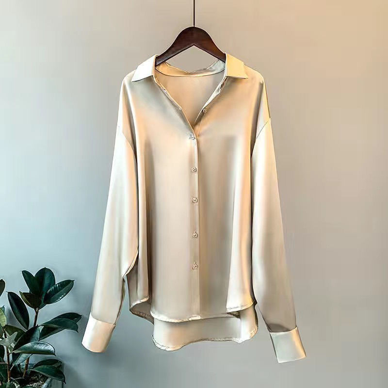 Picture of Long sleeve satin shirt women's design 2023 Spring and Autumn new versatile draping retro Hong Kong style shirt top