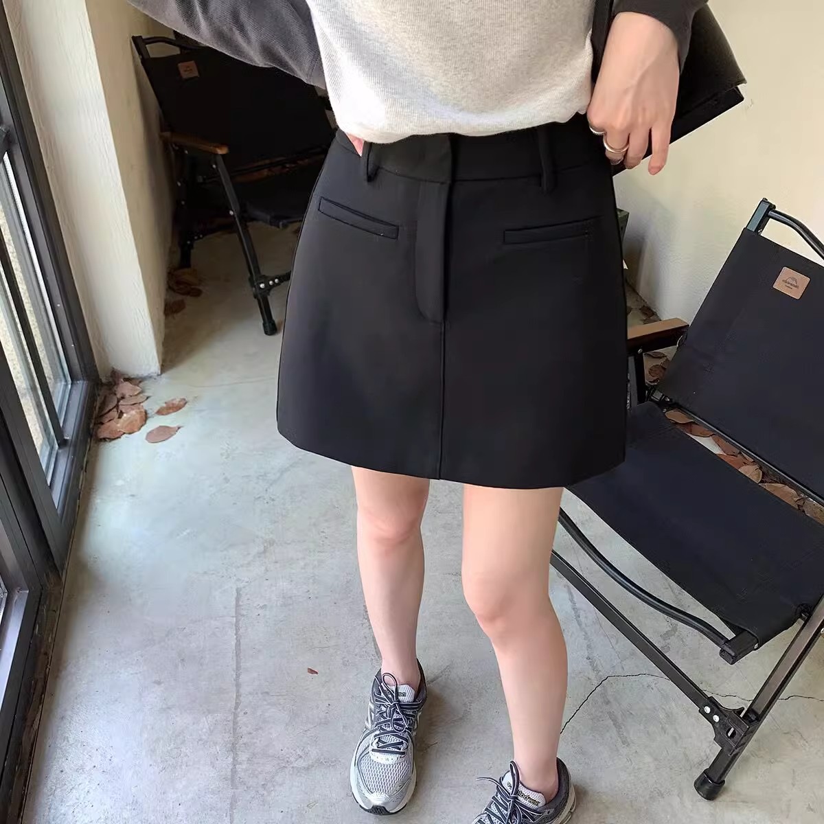 plus size Grey Suit Skirt Women's Spring and Summer New High Waist A- line Skirt Hip Covering All-match Slimming Hip Skirt