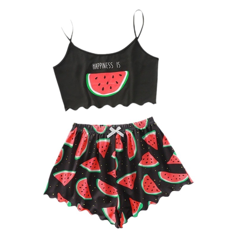 Cross-border Foreign Trade AliExpress Amazon European and American Style New Pajamas Women's Printed Sling Top Women's Home Clothes