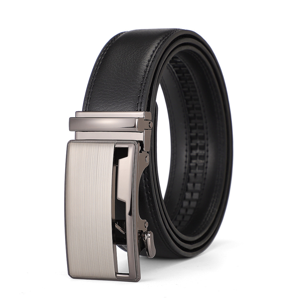 2024 New Men's Belt Men's Genuine Leather Alloy Automatic Buckle Cowhide Belt All-match Business High-end Trendy Trouser Belt