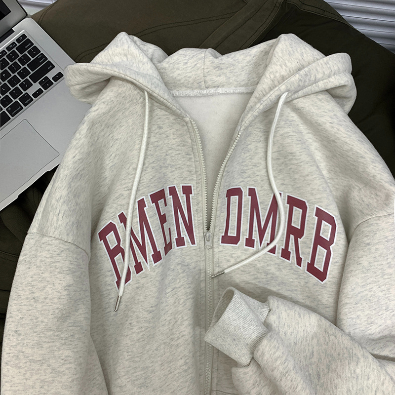 Picture of Fleece-lined thick zipper hooded sweater female autumn and winter student cardigan top couple wear bottoming shirt plus size coat female