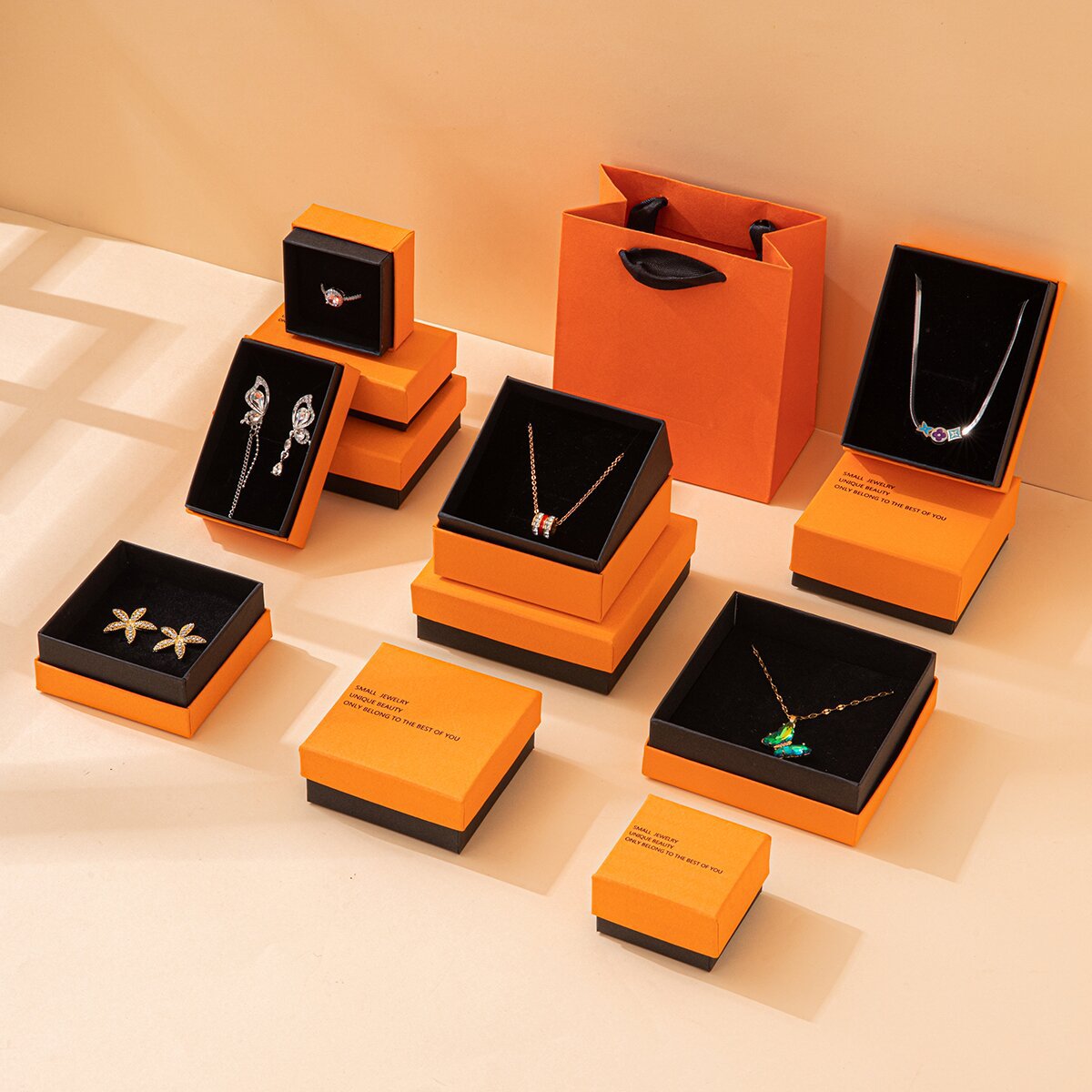 Orange black jewelry box fresh stud earrings bracelet necklace ring stud earrings cover box printed logo