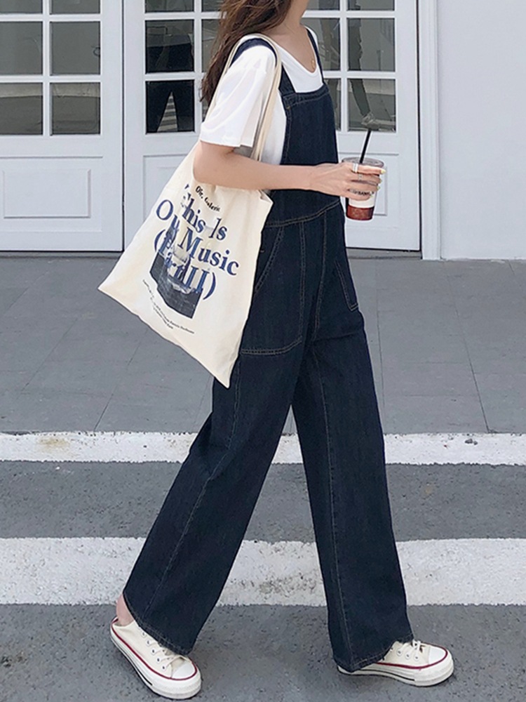 Summer 2023 New Korean Style Small Straight Denim Overalls Spring and Autumn Women's Loose High Waist Wide Leg Pants