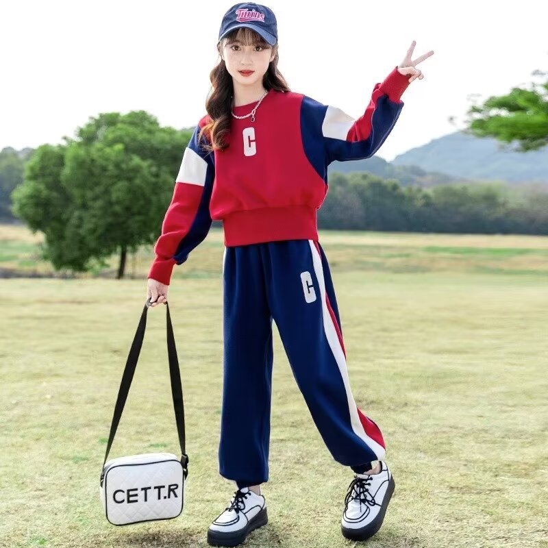 Picture of Girls' suit 2024 new spring and autumn Western style sports Children's Online Red fried street two-piece set Wholesale