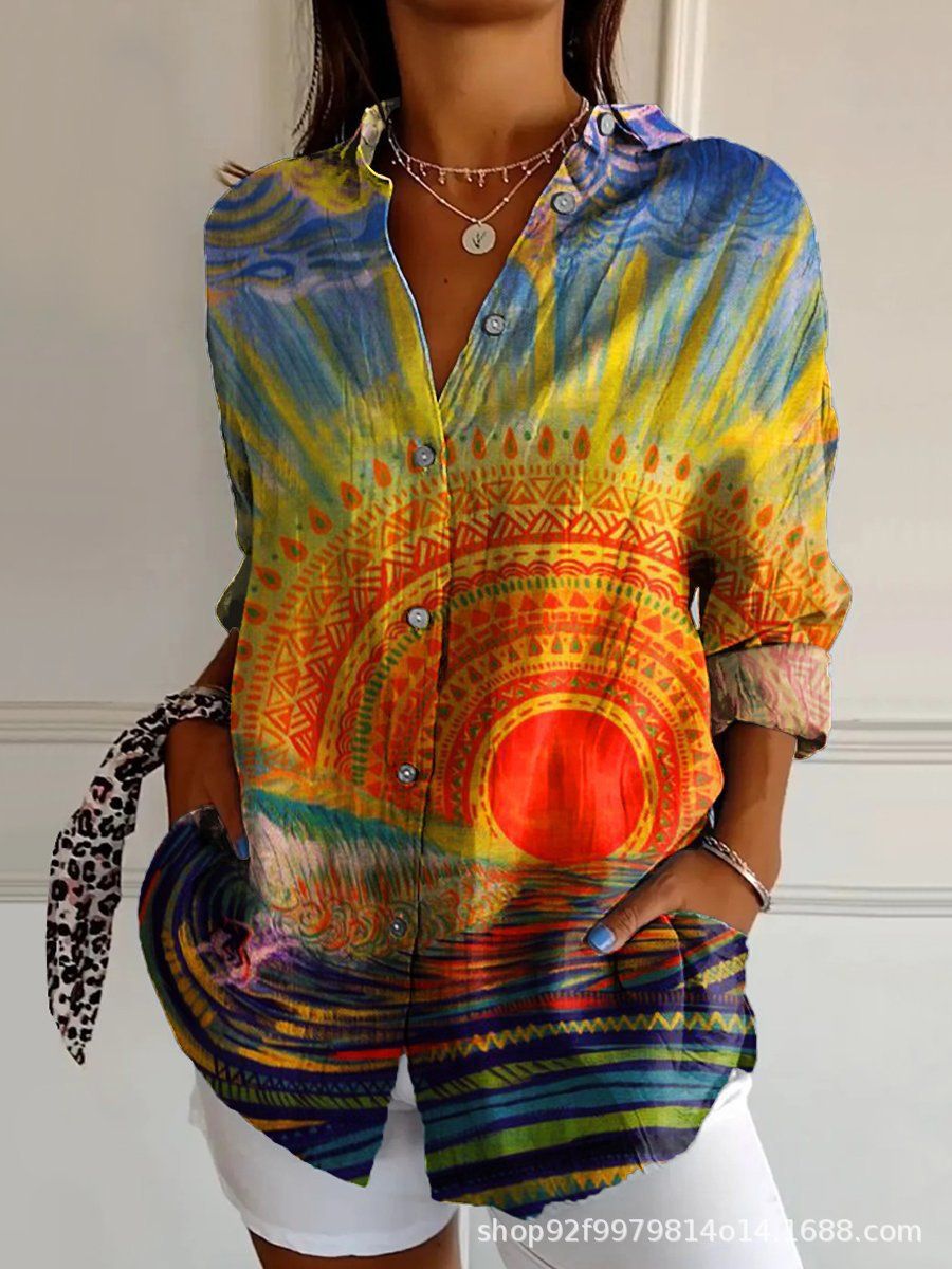 Picture of 2025 New Women's Long Shirt Women's Summer European and American Trend Long Sleeve Shirt Printed Pattern Printed 3D Shirt