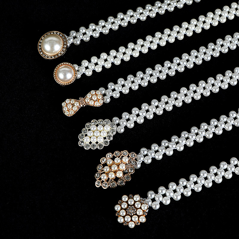 Pearl Waist Chain Women's High-end Sense Belt Women's Fashion Bow Diamond-encrusted Joker Decorative Skirt Belt Wholesale