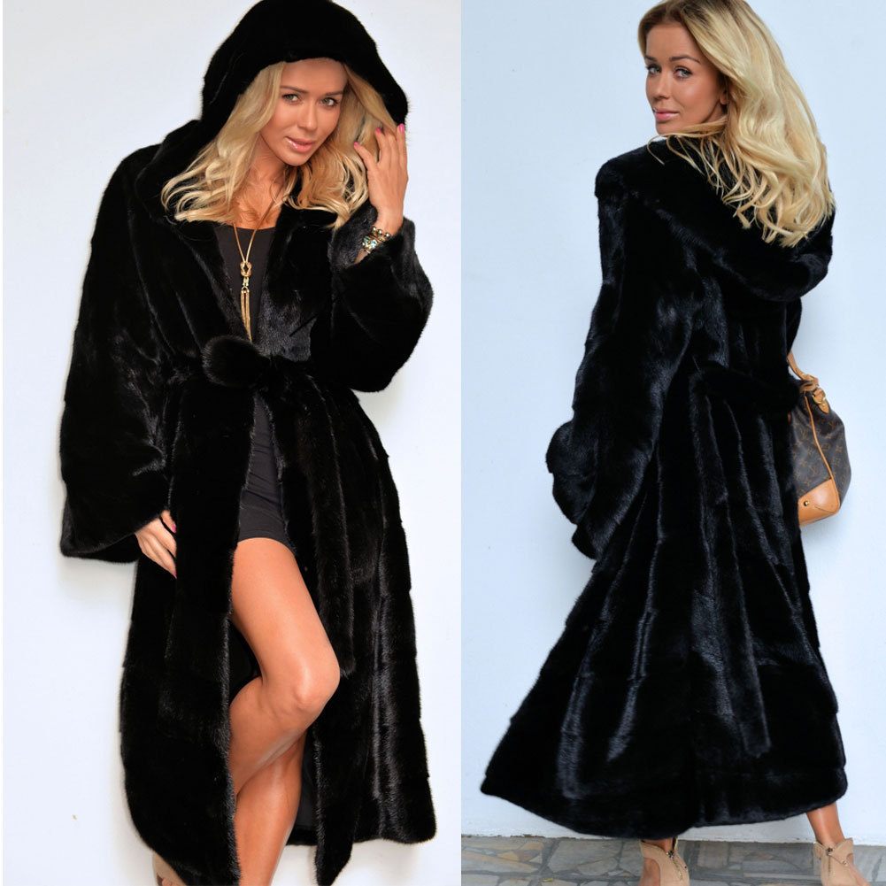 Imitation fur coat original ecological imitation fur hooded windbreaker autumn and winter thick long plush women's coat