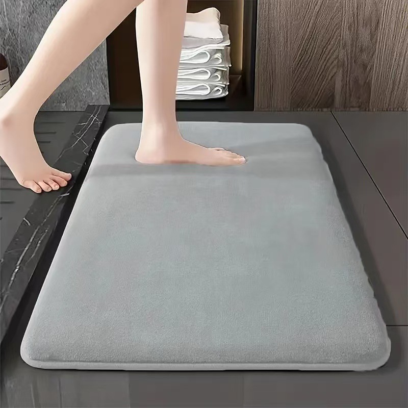 Cross-Border Flannel Coral Velvet Solid Color Bathroom Mat Bathroom Floor Mat Entry Door Household Non-Slip Foot Mat Absorbs Water and Dries Quickly