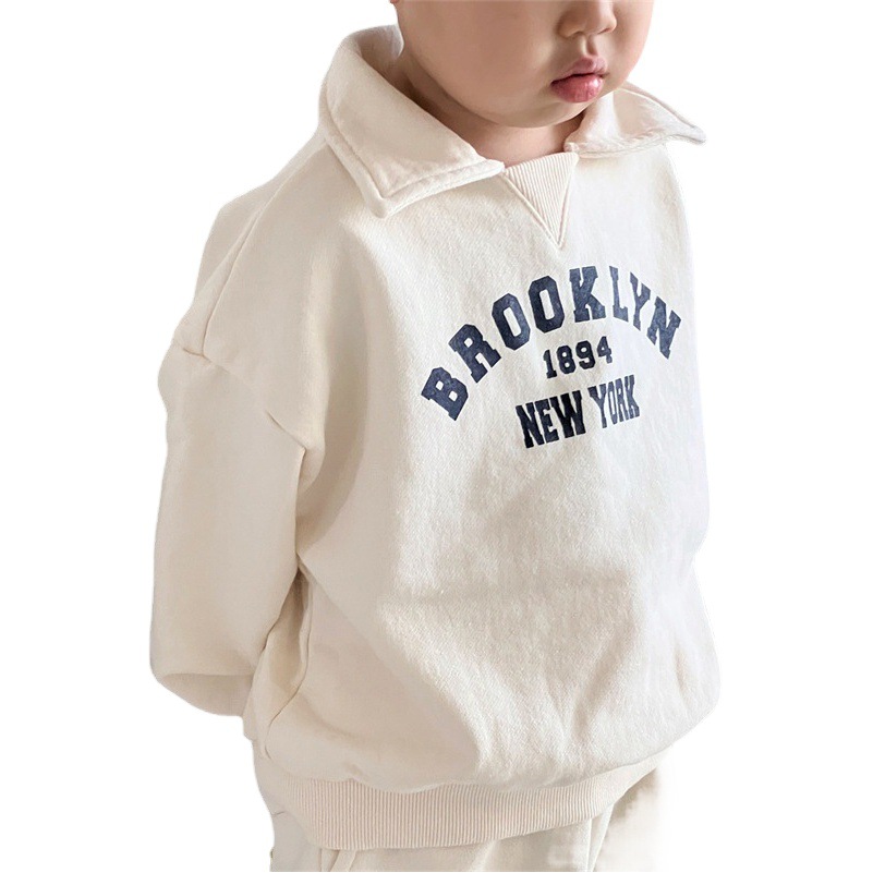 Ins Korean Style Children's Autumn Children's Clothing for Boys and Girls Fashionable Letter Lapel suit Trendy Trap Sweat Two-Piece Set