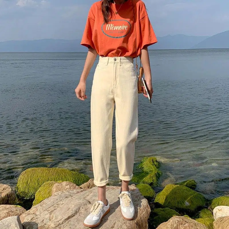 This Year's Popular White Harem Jeans for Women Spring Thin 2024 New Style Daddy Small Loose Carrot Pants