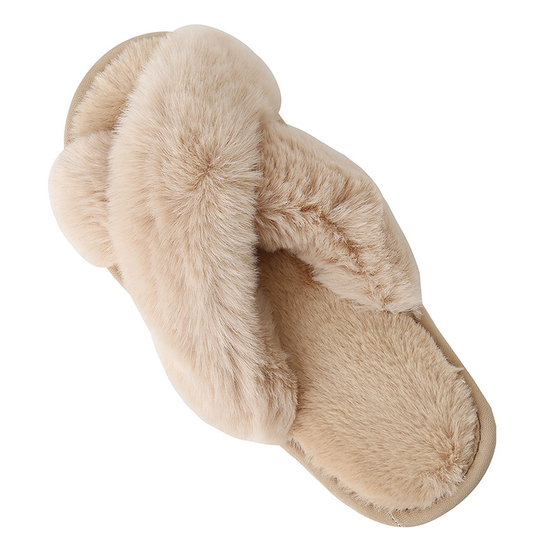 Picture of Amazon Slippers Winter Plush Cross-Strap Cotton Indoor Warm Plus Large Fur Slippers Women's High and Low Imitation Rabbit Fur