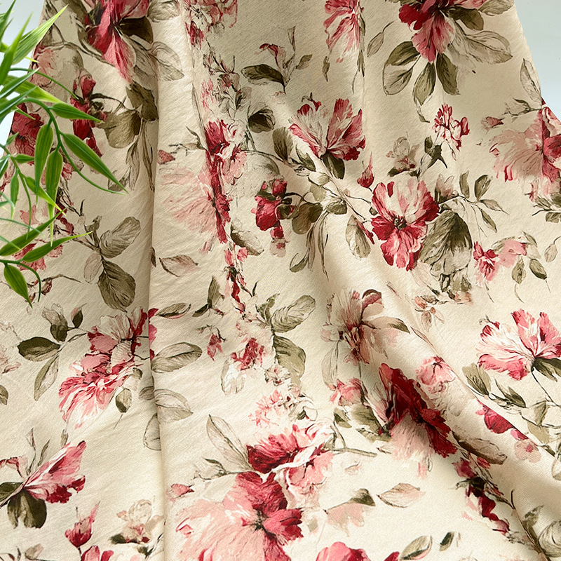 Retro flower language: brocade cotton fabric, new Chinese digital printed cheongsam dress, top, Hanfu handmade DIY fabric