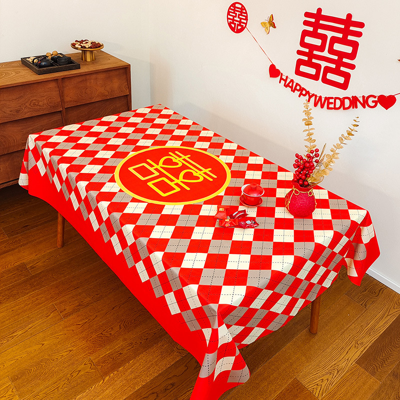 Picture of Wedding Tablecloth Red Festive Wedding Decoration Wedding Banquet Set Table Coffee Table Dining Tablecloth