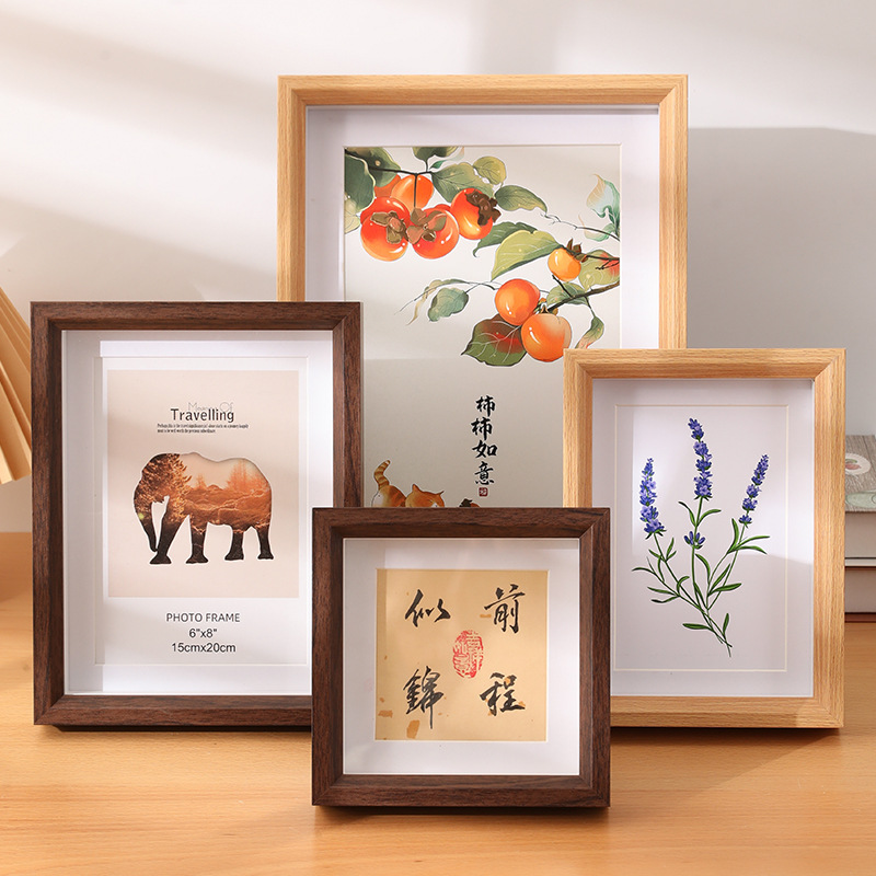 Picture of Hollow three-dimensional photo frame table 6 inch photo frame 7 inch 8 inch 10 inch A4 wooden specimen photo frame inclined wall frame
