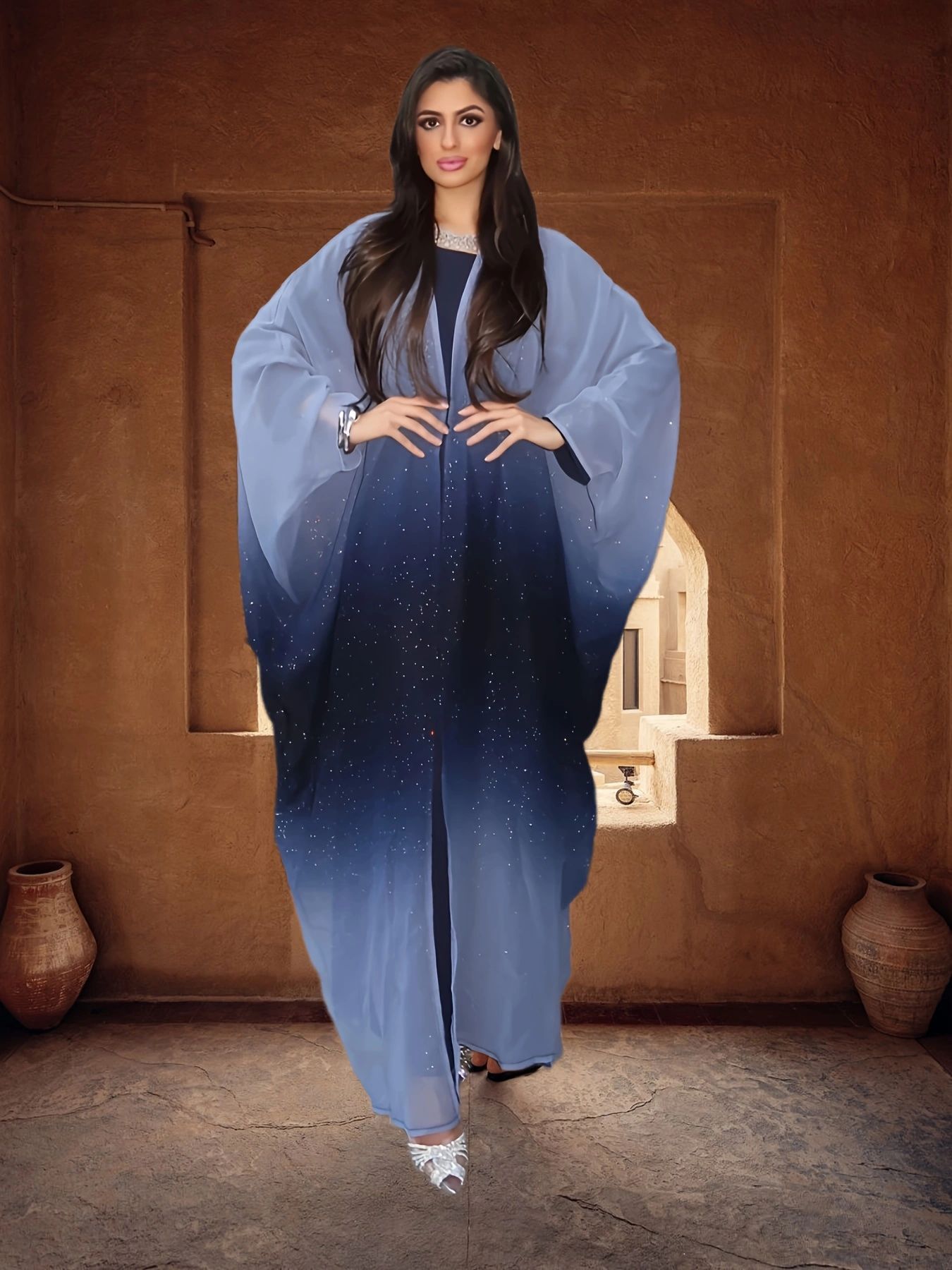 Picture of Cross-Border Middle Eastern Robe Women's Dubai Plus Size Cardigan Gradient Color Abaya Arabian Saudi Arabia