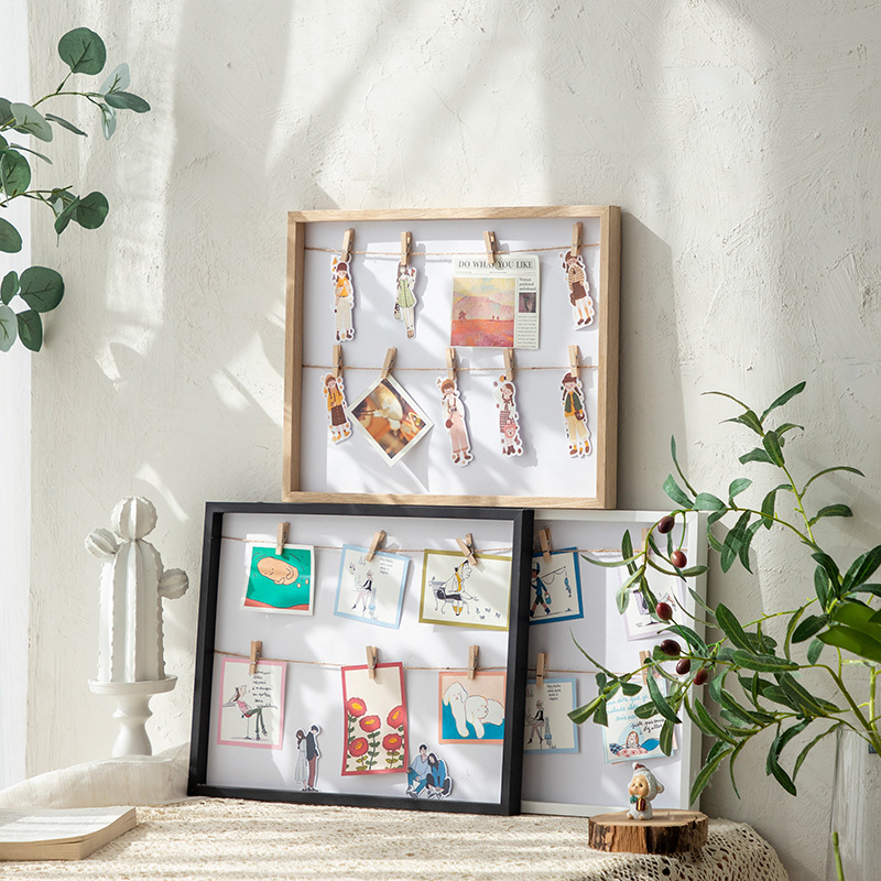 Picture of ins Wind Hemp Rope Clip Photo Frame Photo Rack Wooden Photo Wall Hanging Wall Table Combination Handmade Creative Photo Frame Wooden Clip