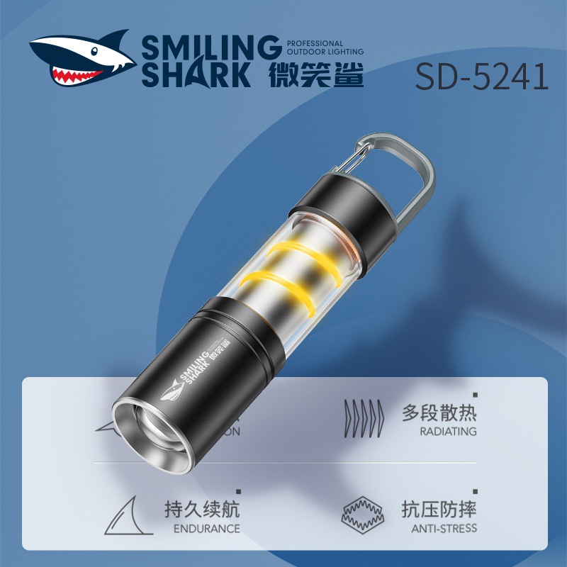 Telescopic Zoom Floodlight Outdoor Portable Flashlight Warm White Dual-Light Camping Light with Hook Flashlight