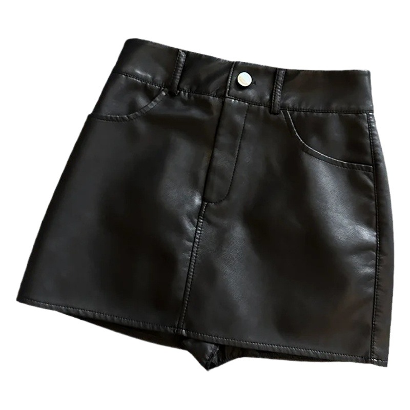pu leather skirt skirt women's 2023 autumn and winter new high waist black skirt hot girl A- line hip leather skirt
