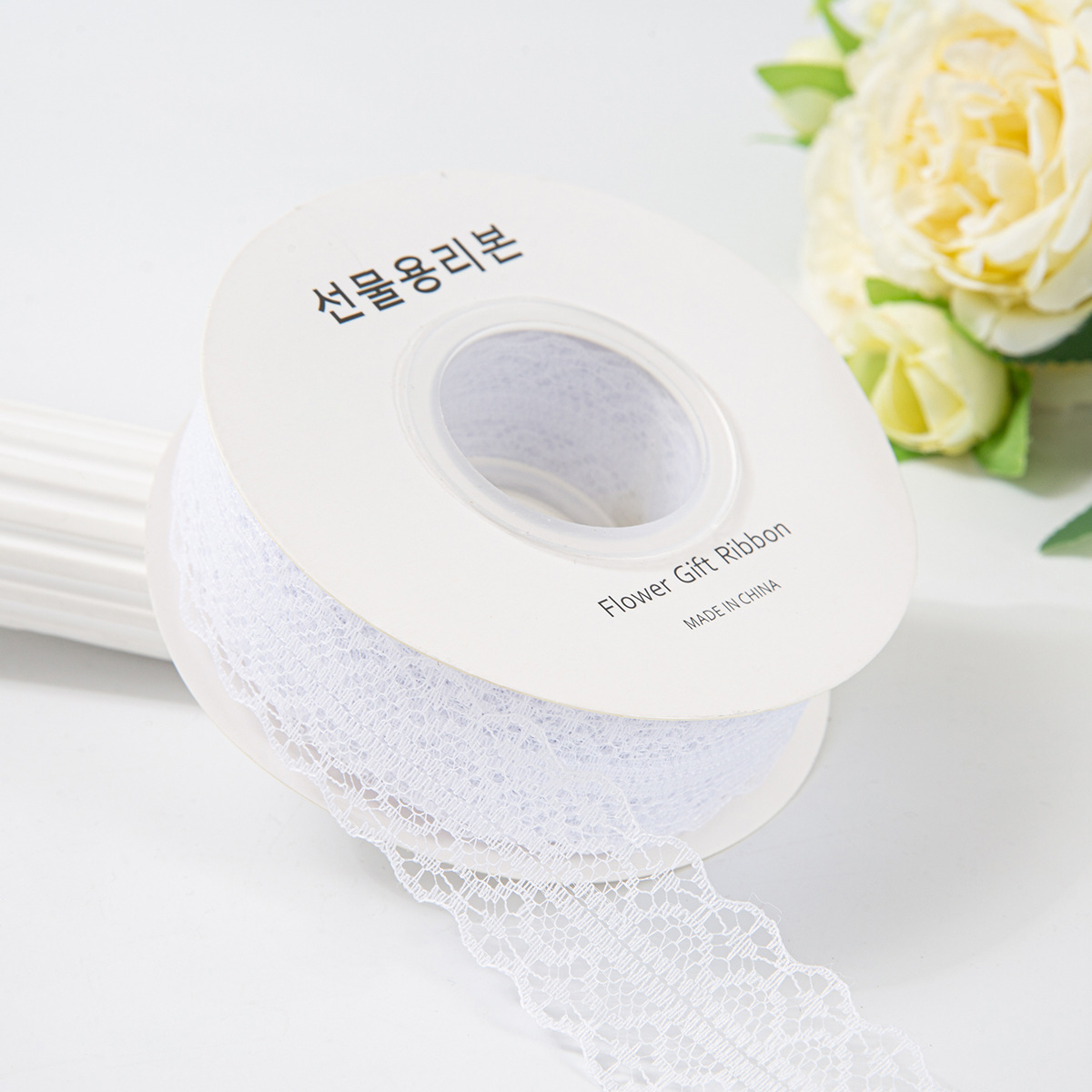 Picture of 25 yards hollow lace with lotus leaf lace polyester snow yarn bouquet flower packaging material handmade diy gift box