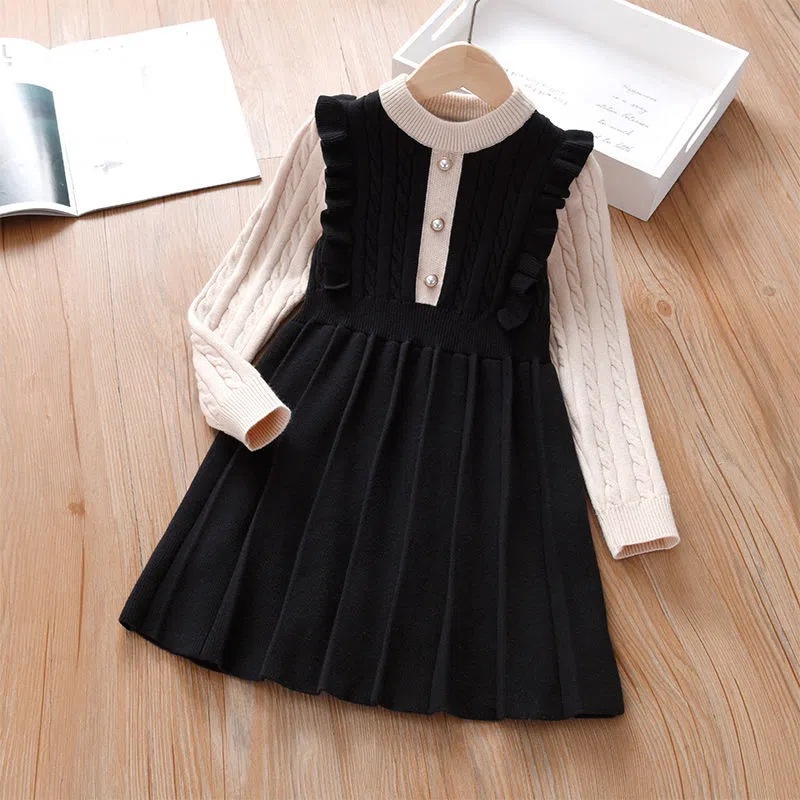 Picture of Girls' Dress Autumn and Winter New Long-sleeved Sweater Knitted Dress Lace Academy Style Children's Skirt Autumn Dress