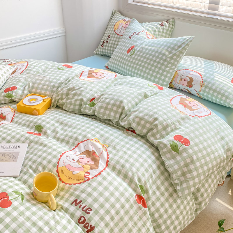 Picture of Class A Mother and Infant Grade Washed Cotton Four-piece Set Cotton ins Style Cartoon Fresh Cotton Bed Cover Three-piece Set