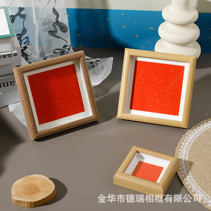 Picture of New Chinese mini photo frame square hollow picture frame decoration three-dimensional wooden handwriting calligraphy desktop decoration