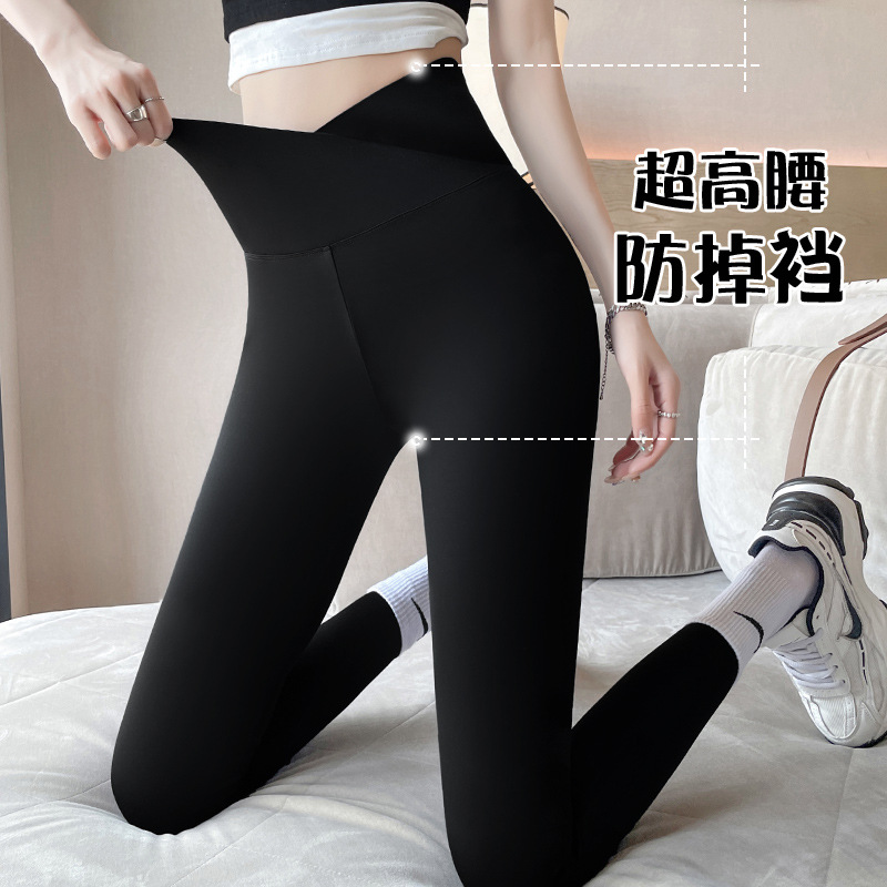 Picture of Shark Pants Nine-Point Large Size Outer Wear Barbie Leggings Cross High Waist Tummy Control Butt Lift Wholesale Leggings for Women Spring and Summer