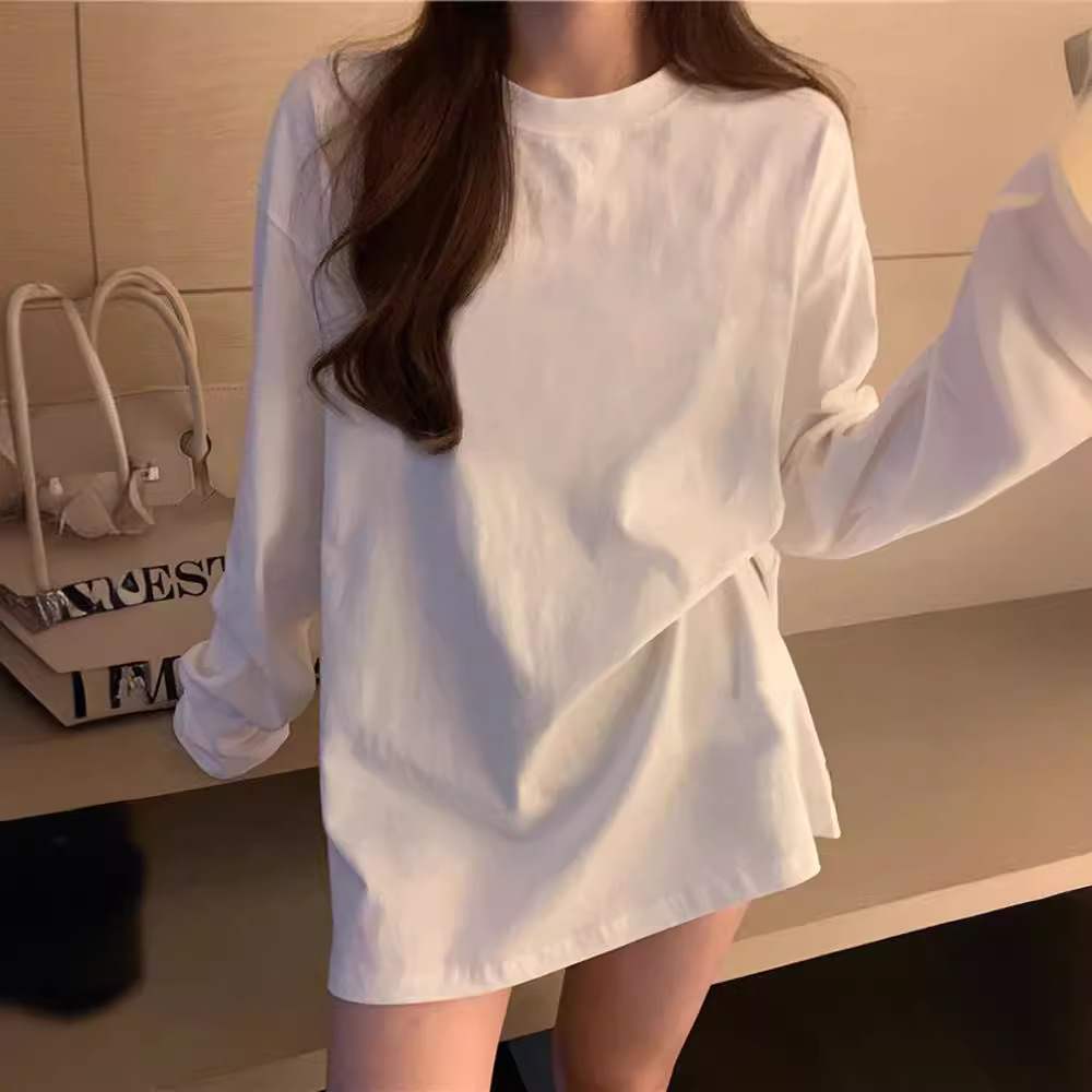White T-Shirt for Women 2025 Autum New Loose Inner Layering Shirt Long-Sleeved Student Versatile Top Women's Clothing Trbottomy