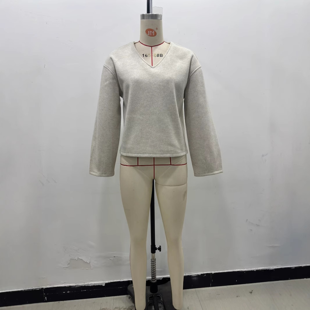 ZA cross-border women's clothing wholesale casual V-neck pullover sweater straight tube new suit 1268253 1268246