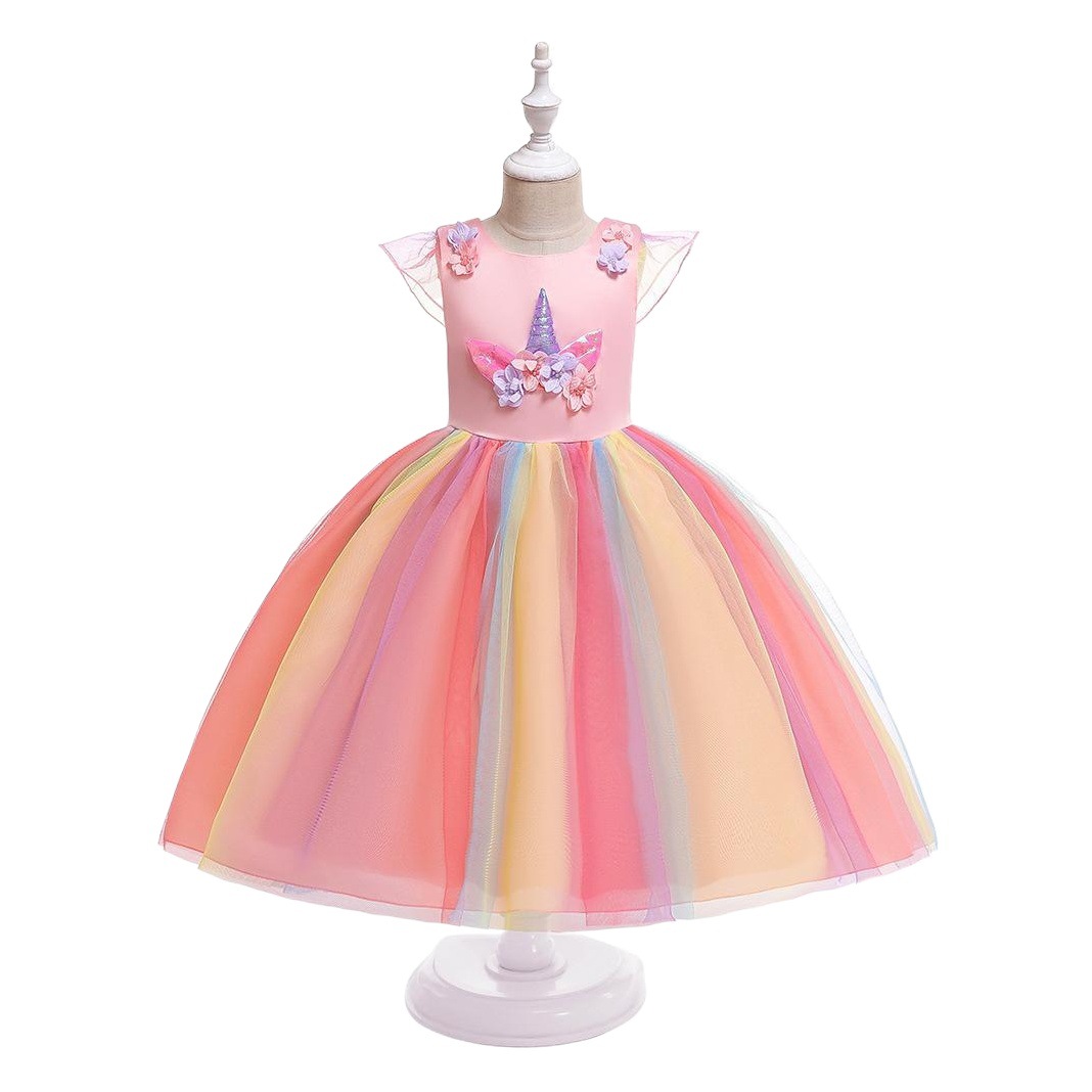 Ins Children's Clothing Foreign Trade Children's Unicorn Rainbow Dress Princess Dress Festival Dress princess Dress