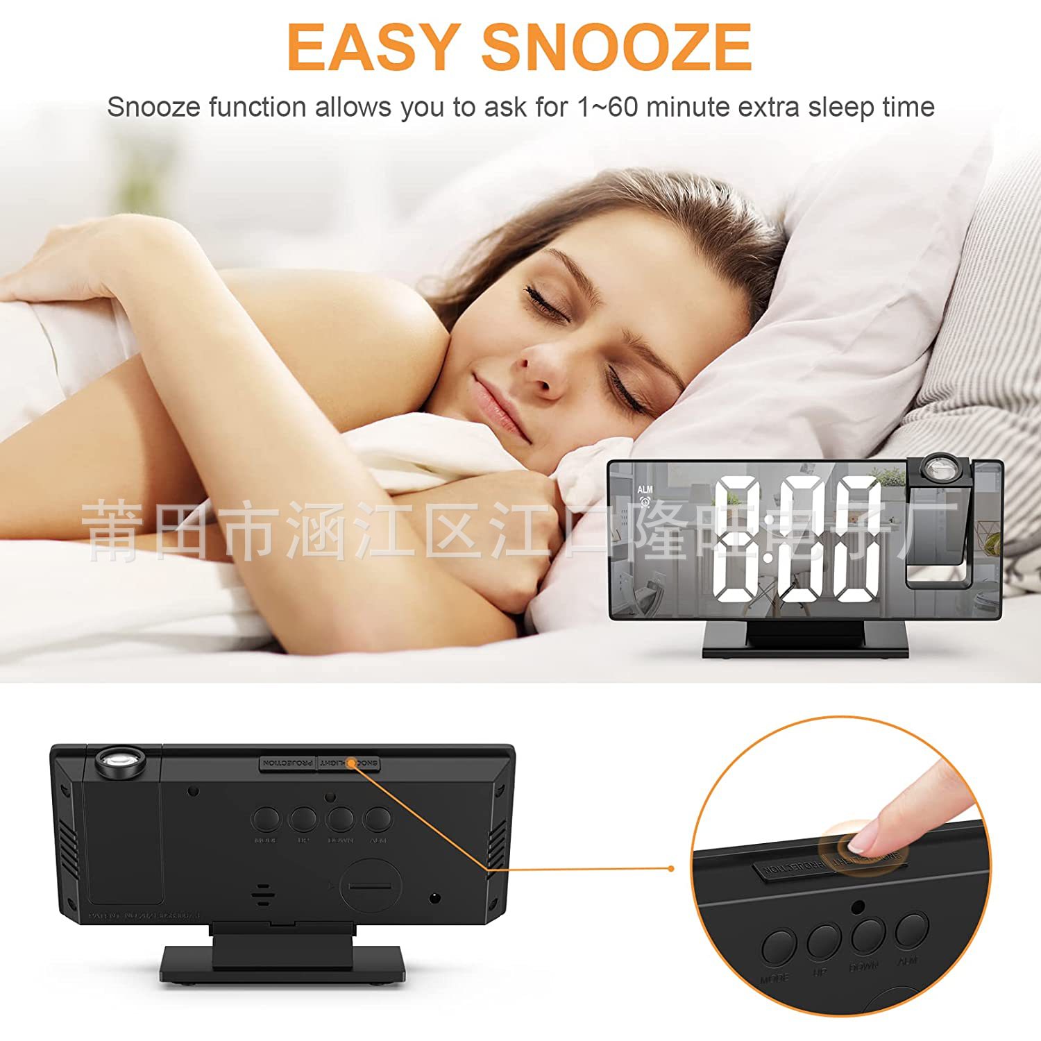 Picture of Amazon mirror multi-function LED projection clock student silent color screen desk clock electronic digital smart alarm clock