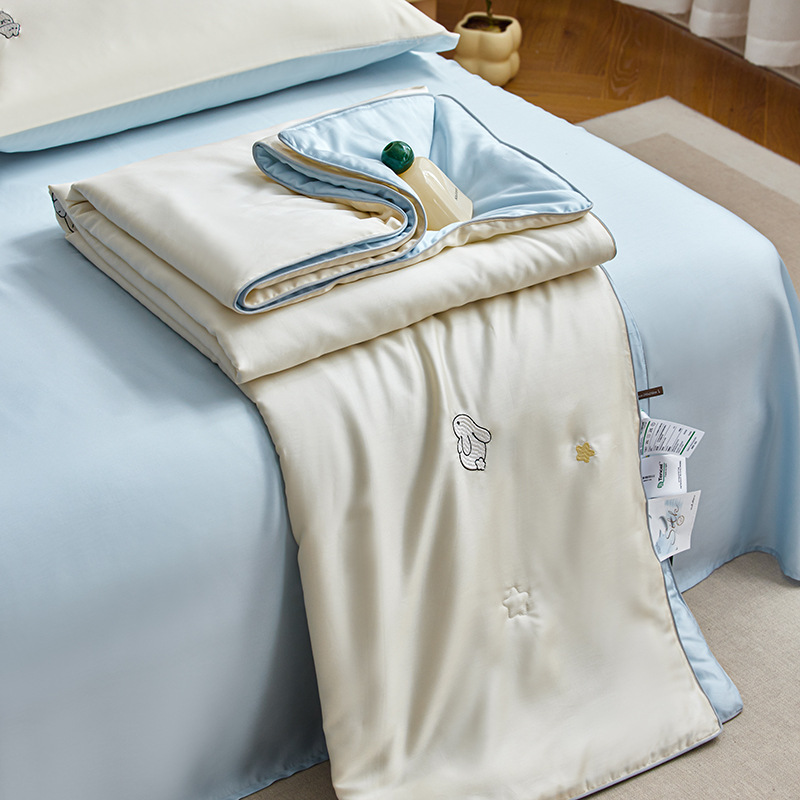 Picture of Class a Summer Cooling Tencel Lyocell Embroidered Air-Conditioning Summer Quilt Girly Cartoon Thin Quilt Four-Piece Set