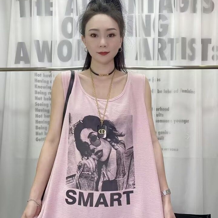 300 Jin Ice Silk Sleeveless Vest Women's 2023 Summer New Loose All-match Irregular Hem Top Trendy