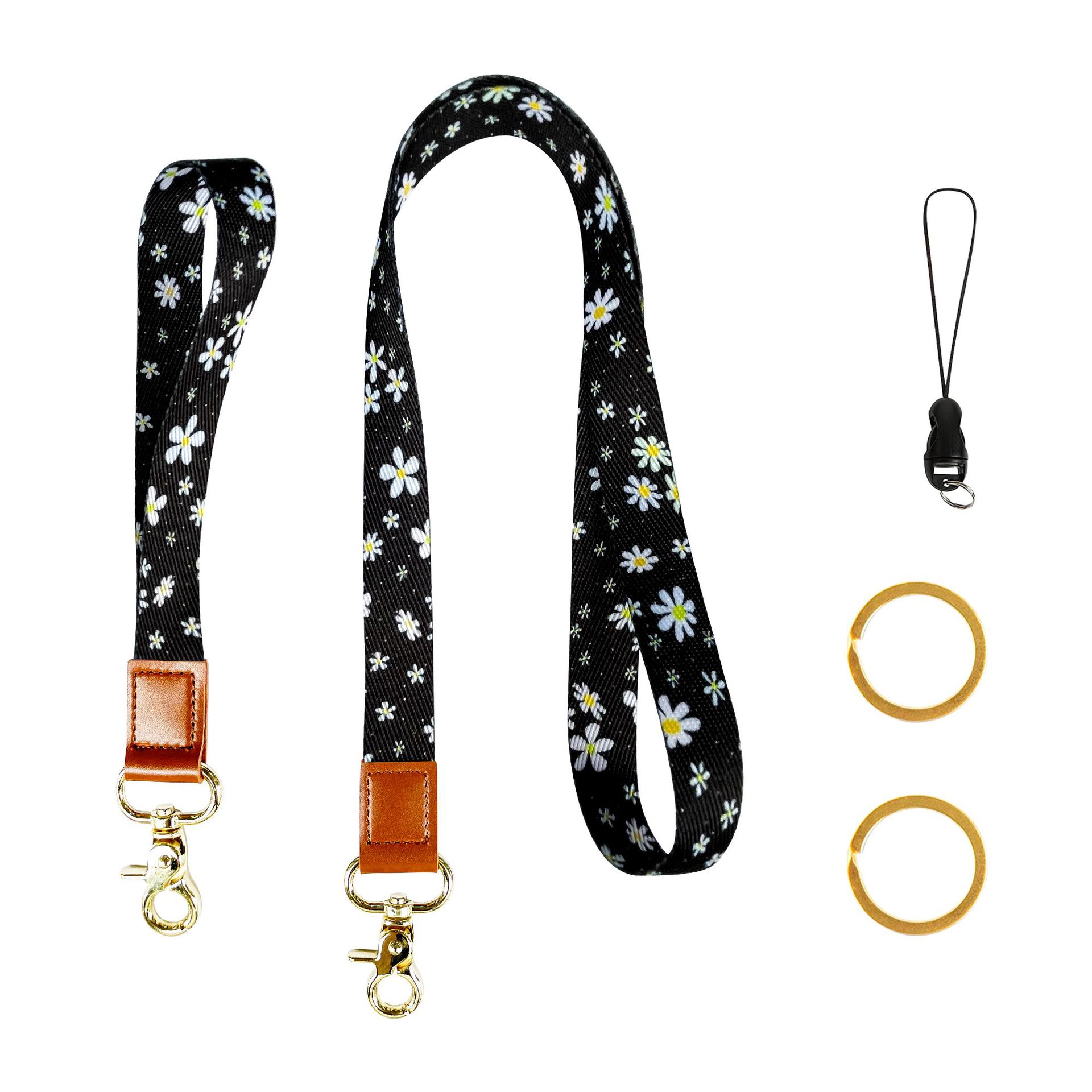 Picture of Cactus Peony Flower Floral Polyester Wrist Strap Thickened Leopard Certificate Lanyard Mobile Phone Rope