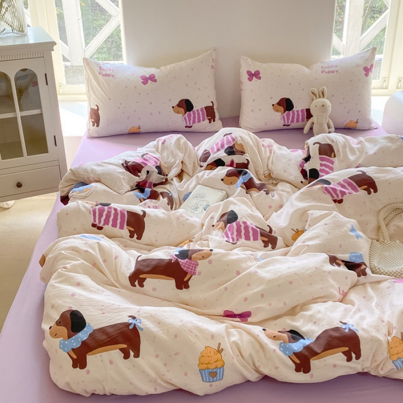 Picture of Mother and infant ins cloud feeling super soft washed wrinkled cotton four-piece set A floral fresh quilt cover dormitory bed sheets three-piece set