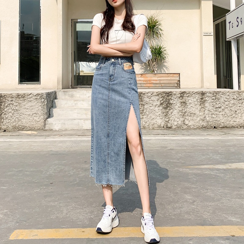 High waist side slit Denim skirt women's summer dress 2022 new design slimming a-line sheath midi skirt