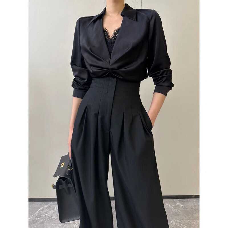 High Waist Wide-leg Pants Women's Spring and Autumn 2025 New Black Dosing Casual Loose Straight-leg Pants Mop Long Pants