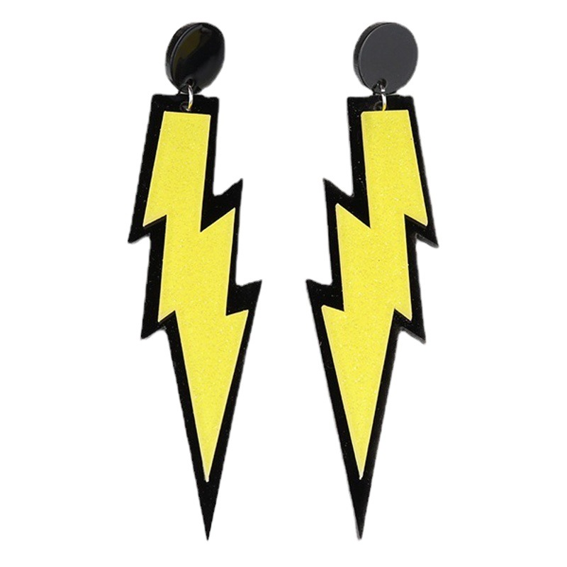 New European and American Lightning Earrings, Earrings, Exaggerated Long Fashionable Silver Needle Design, Spliced Acrylic Earrings for Women