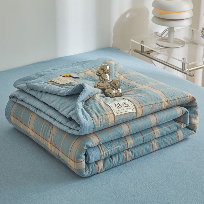 Picture of Class A Maternal and Infant Grade Xinjiang Cotton Summer Quilt Non-printed Wind-washed Cotton Summer Cool Quilt Plaid Air-conditioning Quilt Summer Thin Quilt