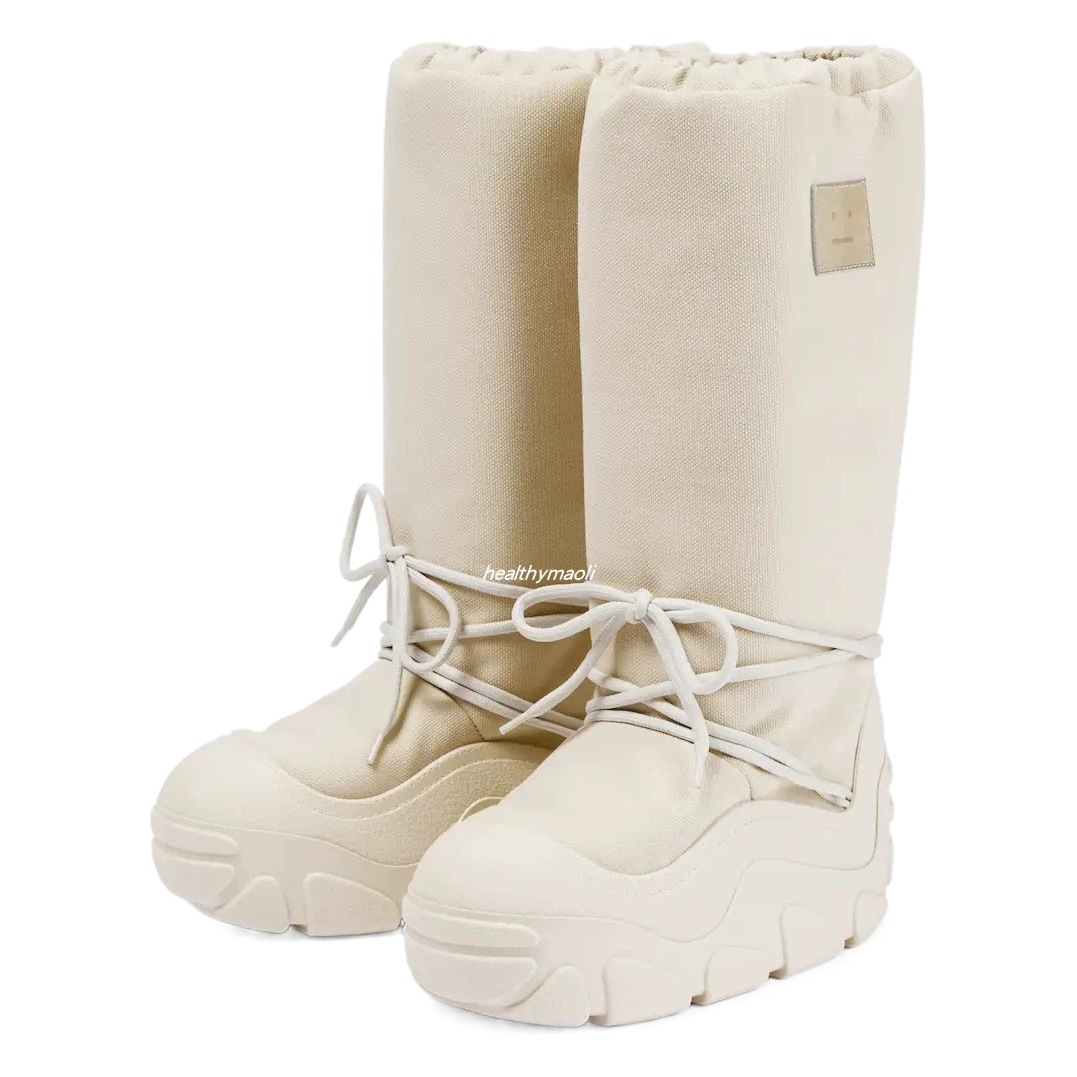 2025 Women's Snow Boots Outdoor Smiley Face Logo Warm Cotton Boots Thick-Soled Long Waterproof Solid Color Boots Rubber Sole Wear-Resistant