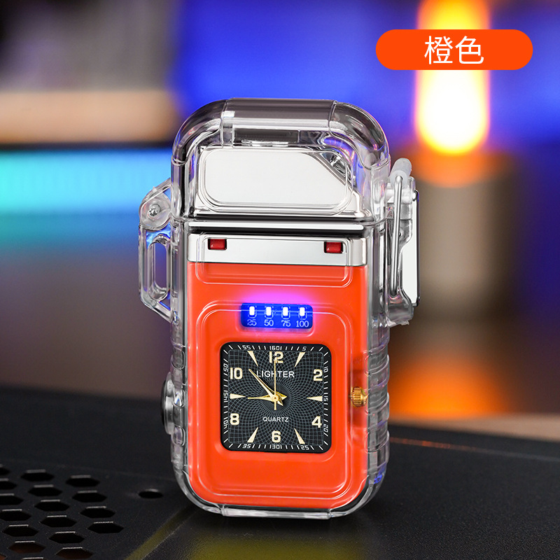 Picture of New waterproof lighter with dial transparent shell double arc charging cigarette lighter with COB strong light lighting wholesale