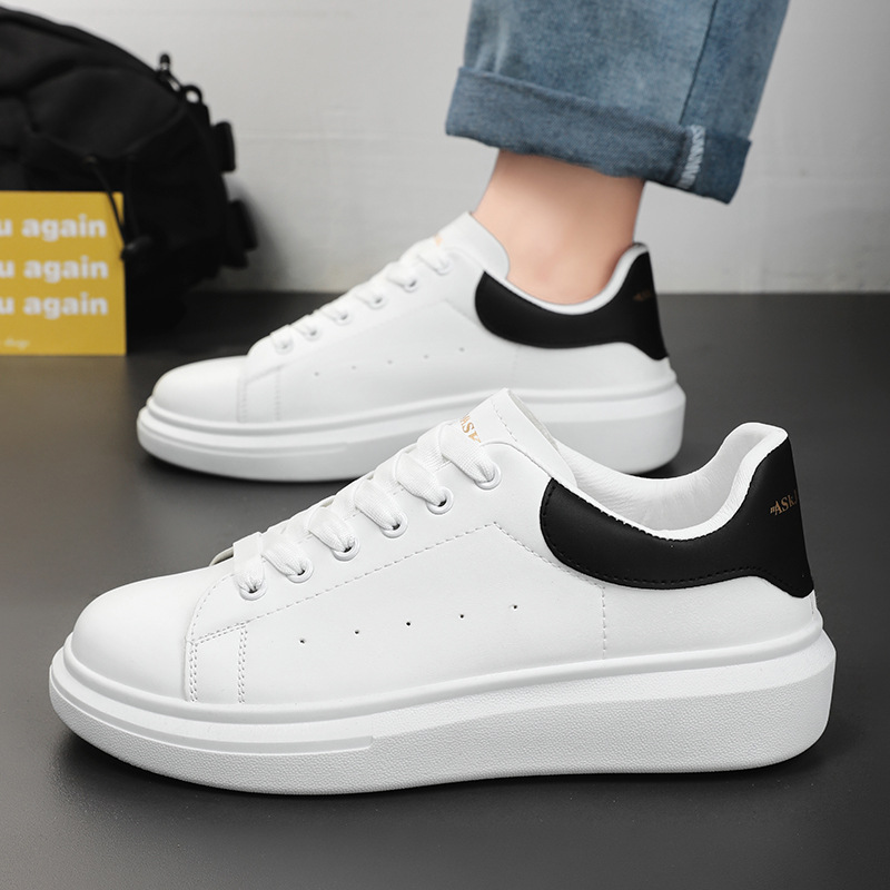 Spring 2024 Men's Shoes New Breathable White Shoes Men's Trendy All-match Platform Sneakers Casual Sneakers Trendy Shoes
